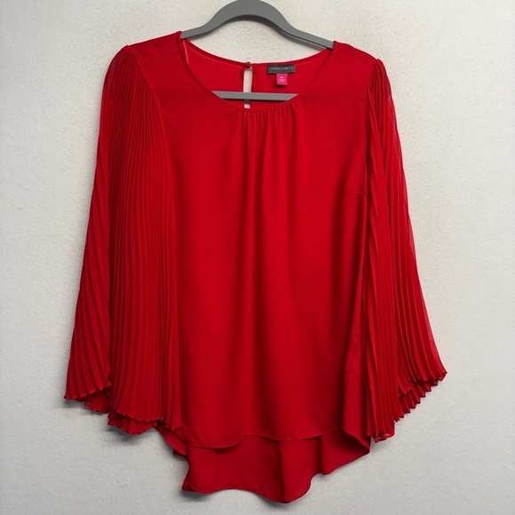 Vince Camuto Red PM Pleated Bell Sleeve Blouse - Picture 1 of 6